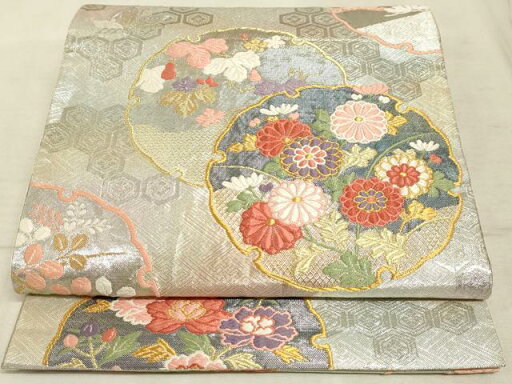 平和屋着物◎六通柄袋帯 唐織 雪輪花文 金銀糸 正絹 逸品 AAAM3309sx 平和屋着物◎六通柄袋帯 唐織 雪輪花文 金銀糸 正絹 逸品 AAAM3309sx