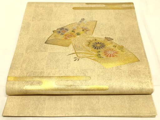 平和屋着物◎太鼓柄袋帯 霞扇面花文 金銀彩 正絹 逸品 AAAM3478sx 平和屋着物◎太鼓柄袋帯 霞扇面花文 金銀彩 正絹 逸品 AAAM3478sx