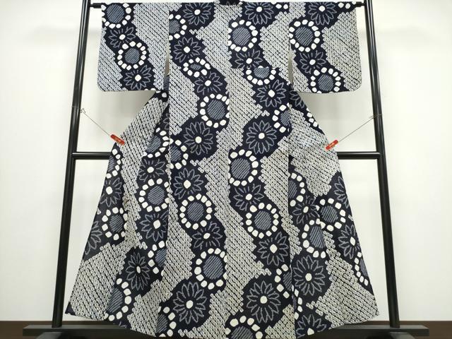 平和屋着物∴夏物　浴衣　有松鳴海絞り　舞菊文　綿　逸品　CABB6524ng