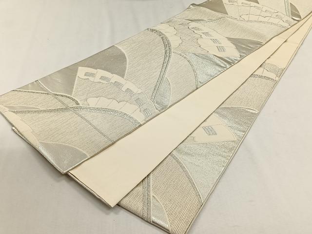 平和屋の平和屋着物◎六通柄袋帯 檜扇霞文 銀糸 正絹 逸品 CABH7409yk｜アングル3