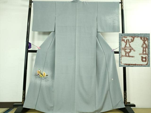 平和屋本店●極上　人間国宝・羽田登喜男　訪問着　鴛鴦　たたき染め　薄い舛花色地　金銀彩　逸品　DZAB4134kh6