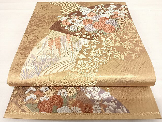 平和屋着物◎六通柄袋帯　地紙草花文　藤花房　金糸　正絹　逸品　AABC4695yx