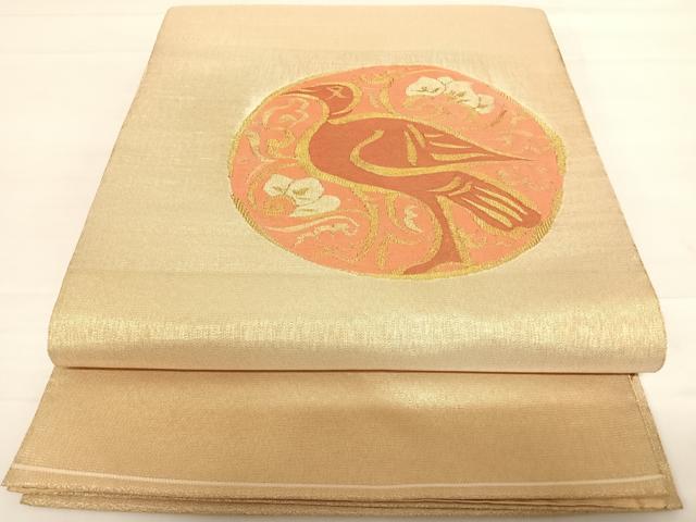 平和屋着物◎太鼓柄袋帯　花鳥丸文　金糸　正絹　逸品　AABC4699yx