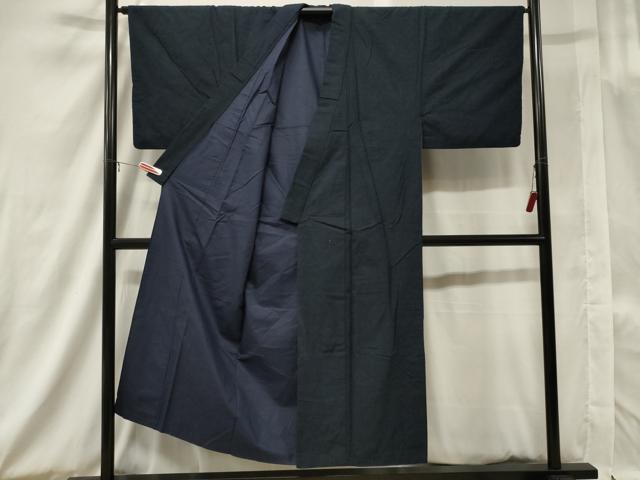 平和屋着物■男性　紬　アンサンブル　藍鉄色　正絹　逸品　caaw2784in