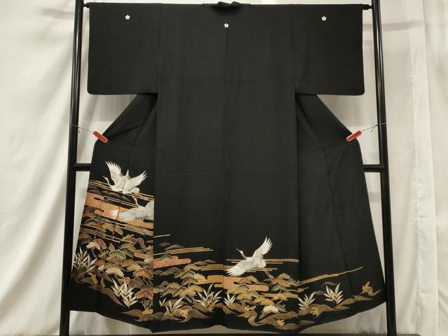 平和屋着物■豪華黒留袖 流水飛鶴松文 金彩 正絹 逸品 CAAX2032in