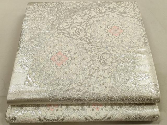平和屋着物◎西陣　六通柄袋帯　唐織　正倉院花文　銀糸　正絹　逸品　DABA8429xg