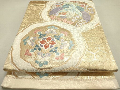 平和屋着物◎六通柄袋帯 唐織 亀甲鳳凰花文 金糸 逸品 DAAI3232ya 平和屋着物◎六通柄袋帯 唐織 亀甲鳳凰花文 金糸 逸品 DAAI3232ya