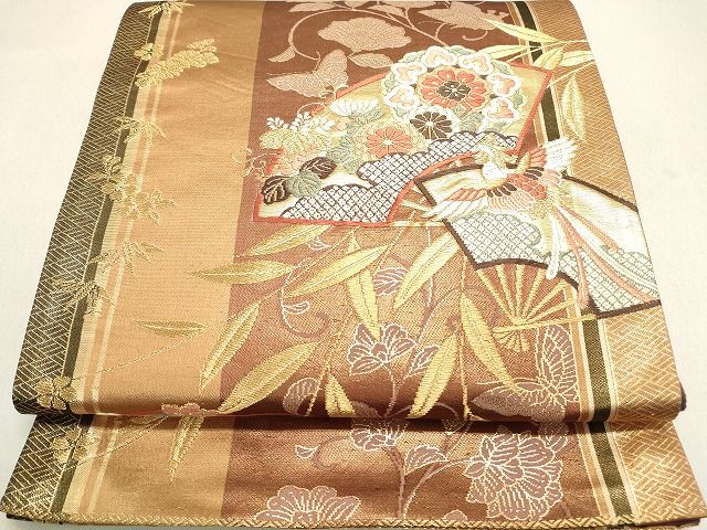 平和屋着物◎六通柄袋帯　唐織　地紙鳳凰花文　金糸　逸品　DAAI3228ya