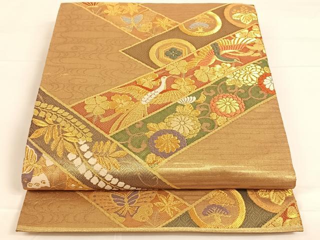平和屋着物◎六通柄袋帯　吉祥花鳥文　金糸　正絹　逸品　AAAM7043ey