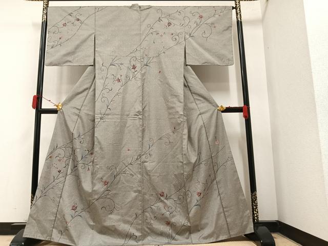 平和屋着物●本場染大島紬　更紗唐草文　正絹　逸品　AAAY7937ph