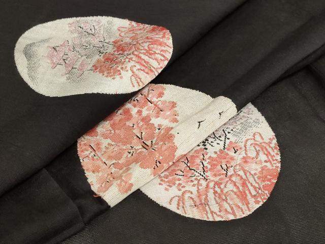 平和屋着物＊夏物　小紋　紗　風景丸文　黒地　銀糸　正絹　逸品　AAAZ2019st