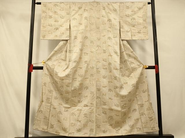 平和屋着物■上質な紬 草花格子文 正絹 逸品 AABE3920fw