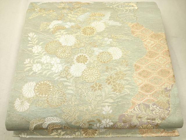 平和屋着物＊夏物　六通柄袋帯　流水草花文　金糸　正絹　逸品　CAAT3894eg