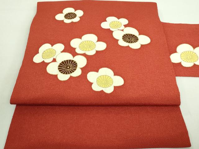 平和屋着物■極上　銀座　志ま亀　九寸名古屋帯　舞梅文　赤銅色地　金彩　鬼しぼ縮緬　逸品　DZAA7993kh5