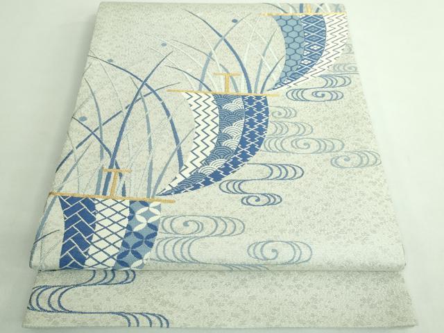 平和屋着物■極上　人間国宝　五代　田畑喜八　太鼓柄袋帯　帆掛け舟　金糸　逸品　DZAB1201kh5