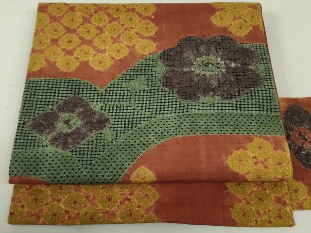 平和屋着物●中国三大刺繍　スワトウ刺繍　汕頭刺繍　総刺繍　九寸名古屋帯　紬地　花間道　金糸　正絹　逸品　DAAT0213ob