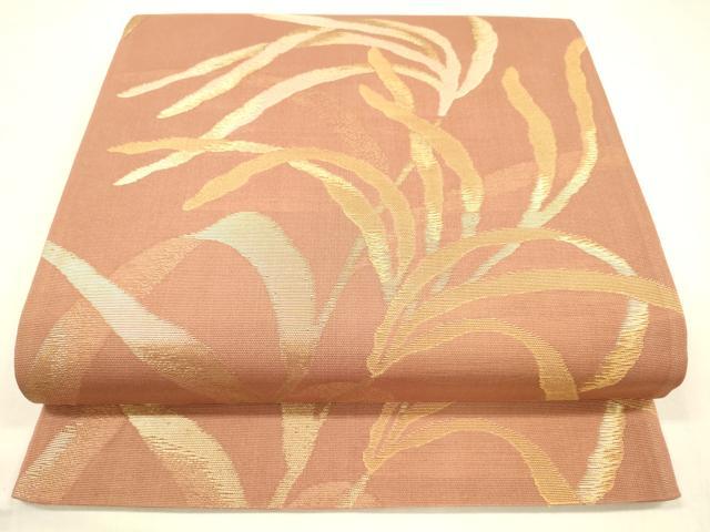 平和屋着物＊夏物　六通柄袋帯　草葉文　金糸　正絹　逸品　DABA0708cm