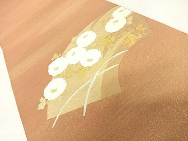 平和屋着物◎太鼓柄袋帯　すくい織　地紙枝花文　金銀糸　正絹　逸品　AABC4705yx