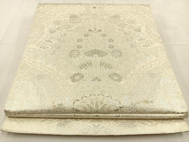 平和屋着物◎六通柄袋帯　更紗花唐草文　銀糸　正絹　逸品　BAAU3051hj