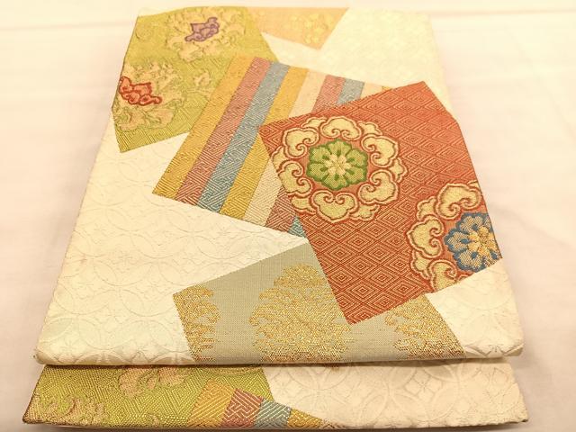 平和屋着物◎西陣　野々村織物謹製　六通柄袋帯　唐織　色紙重ね花文　金糸　証紙付き　正絹　逸品　BAAU7892hv