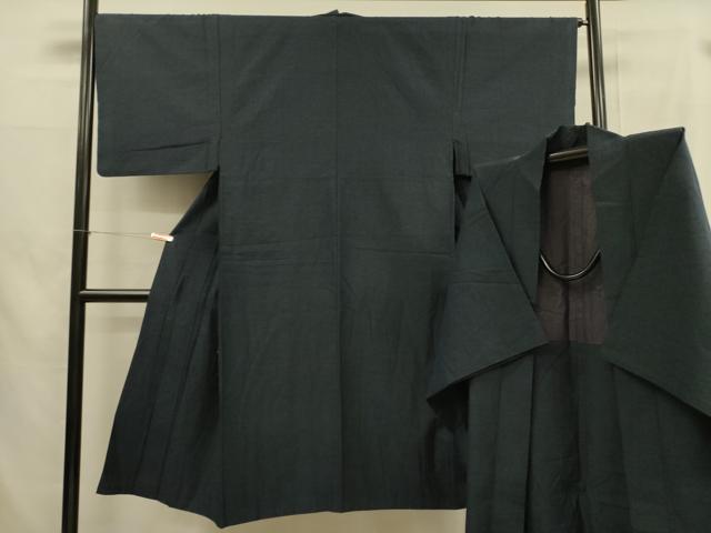 平和屋着物■男性　紬　アンサンブル　濃藍色　正絹　逸品　DABB7193op