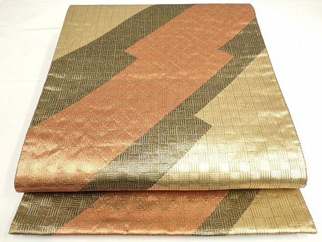平和屋着物◎六通柄袋帯　松皮菱文　金糸　正絹　逸品　AAAL1822Aru