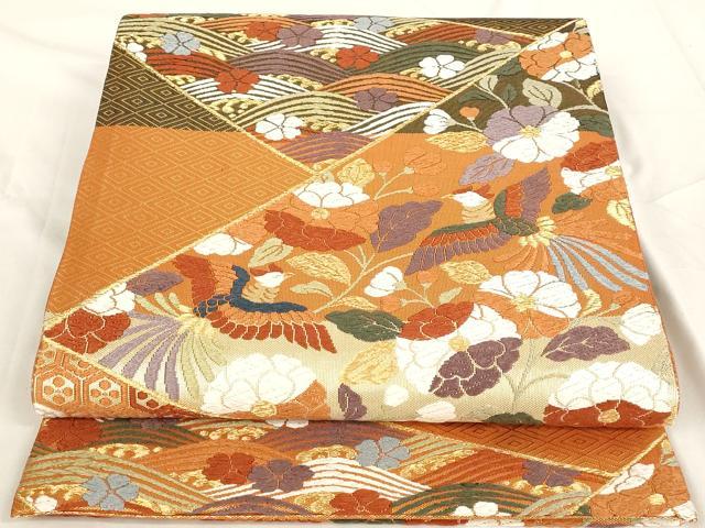 平和屋着物◎佐賀錦　六通柄袋帯　唐織　芳趣錦鳥花文　金糸　正絹　逸品　AAAR6974st