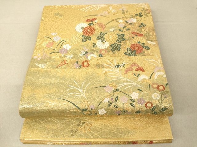 平和屋着物◎六通柄袋帯　霞草花文　金糸　正絹　逸品　AAAI7550Bfw