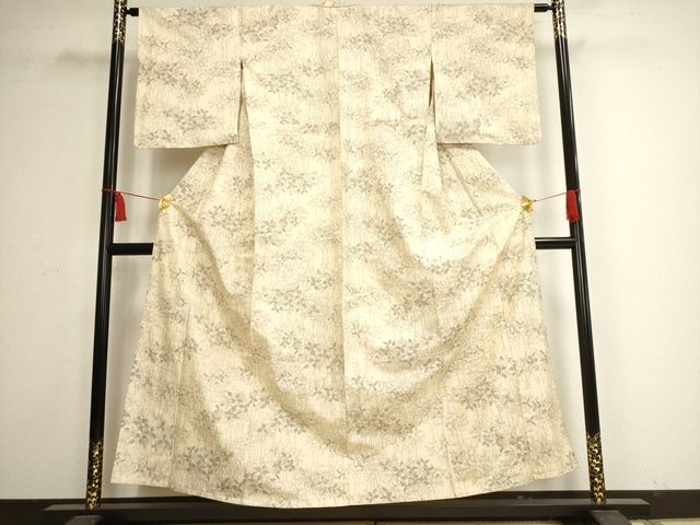 平和屋着物■上質な紬 単衣 草花文 正絹 逸品 AAAK4516Ack