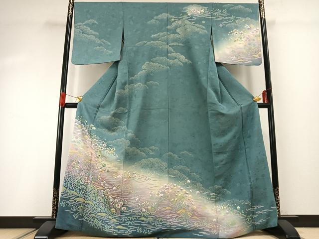 裏物 - 平和屋着物●訪問着　辻が花　暈し染め　金通し地　正絹　逸品　AABG4571fy