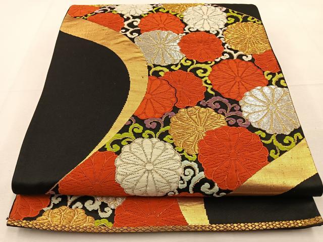 Rakuten - 平和屋着物◎六通柄袋帯　唐織　菊唐草文　黒地　金銀糸　正絹　逸品　BAAU3053hj
