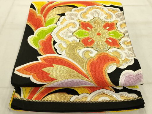 平和屋着物◎六通柄袋帯 唐織 正倉院花文 黒地 金糸 正絹 逸品 AAAQ5741tm 平和屋着物◎六通柄袋帯 唐織 正倉院花文 黒地 金糸 正絹 逸品 AAAQ5741tm