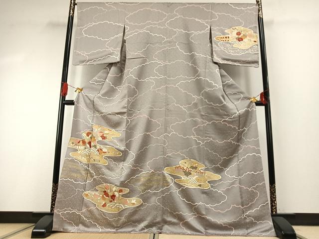 平和屋着物●訪問着　友禅　雲取り花文　金彩　ロング丈　正絹　逸品　AABG4585fy