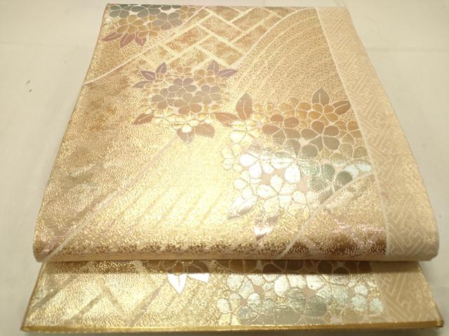 平和屋着物◎佐賀錦　六通柄袋帯　紫陽花　アジサイ　金糸　正絹　逸品　DABB9363ya