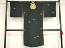 平和屋着物■道行コート 紅葉文 黒地 ロング丈 正絹 逸品 AAAP9566bw