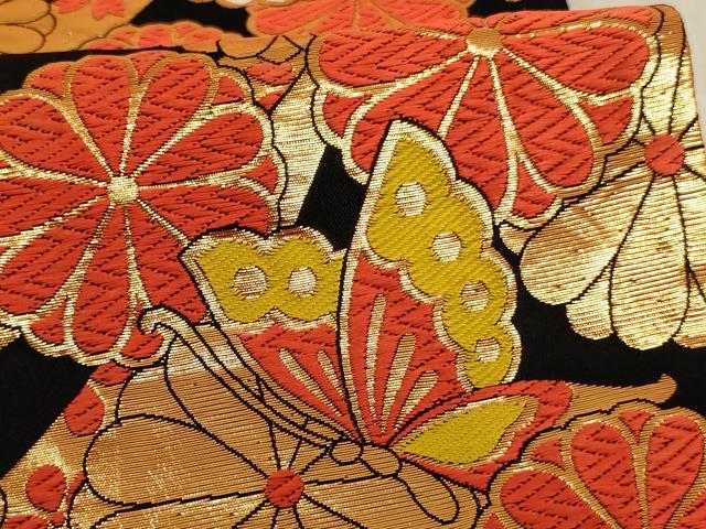 平和屋の平和屋着物∵子供　全通柄袋帯　唐織　花蝶文　黒地　金糸　AABE2171ja｜アングル3