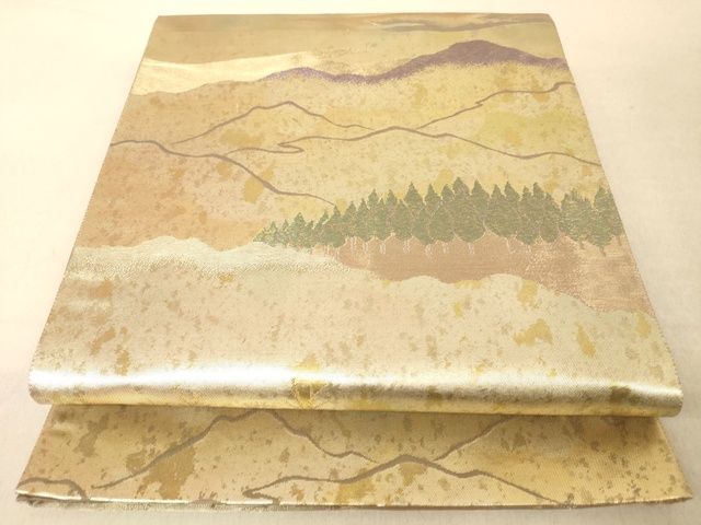 平和屋着物◎六通柄袋帯　風景文　金糸　引箔　正絹　逸品　AAAL8648Bjd