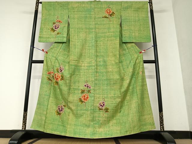 平和屋着物●訪問着　作家物　紬地　枝花文　正絹　逸品　AAAY6458zg