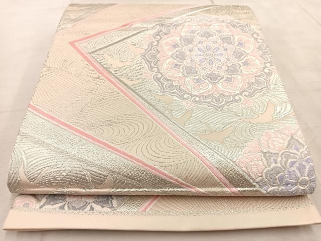 平和屋着物◎六通柄袋帯　唐織　飛鶴正倉院花文　銀糸　正絹　逸品　BAAV6581yc