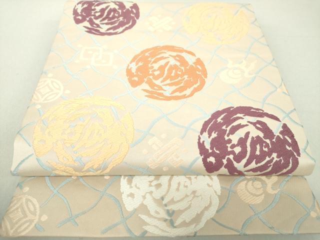 平和屋着物●俵屋　人間国宝　喜多川平朗 有職織物　九寸開き名古屋帯　唐織　向かい鳥丸文　宝尽くし　正絹　逸品　DAAV6272ps