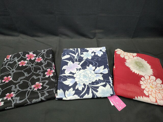 楽天平和屋平和屋本店■浴衣 まとめて 3点 花柄 百合 綿紅梅 など 着用可能多数 未使用品あり ppp3033 km
