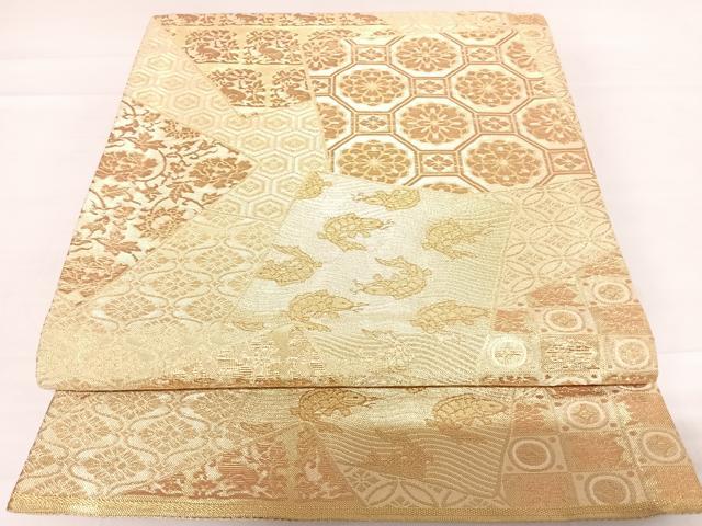 平和屋着物◎佐賀錦 六通柄袋帯 名物裂 金糸 正絹 逸品 AABC4747yx