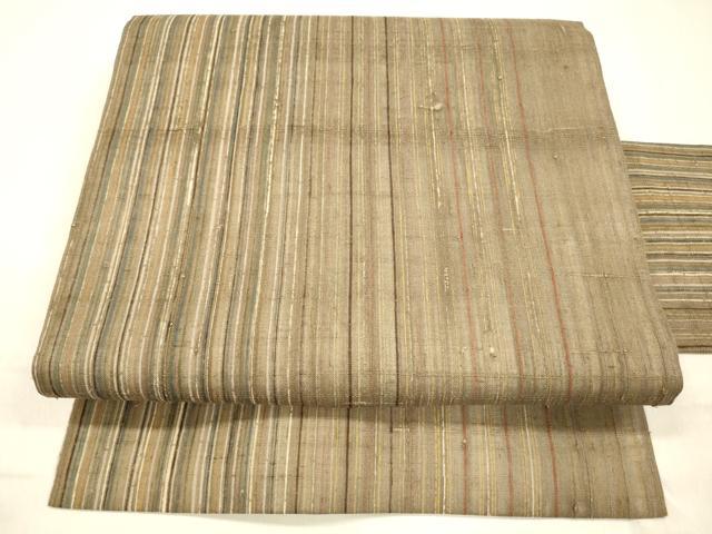 平和屋着物＊夏物　九寸名古屋帯　生紬　作家物　間道　正絹　逸品　DABB3286cm