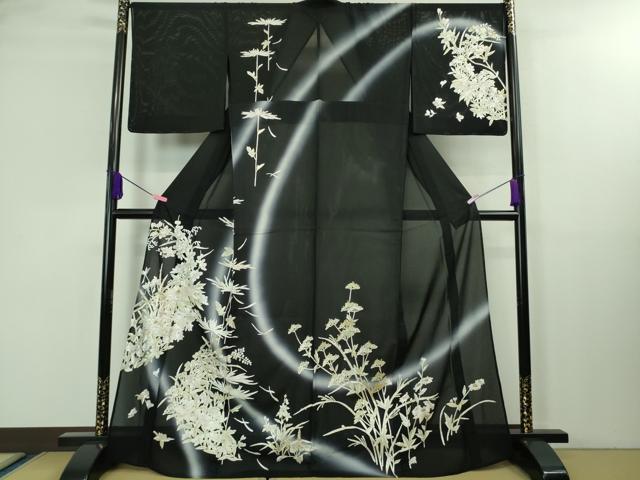 Summer Wear - 平和屋本店■極上　夏物　訪問着　絽　総刺繍　枝菊　秋草文　黒地　暈し染め　金糸　逸品　未使用　DZAA8248kh5