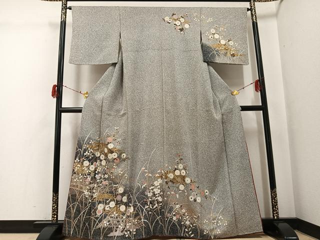 平和屋着物●訪問着　草花文　暈し染め　金彩　正絹　逸品　AABG8534ph