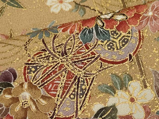 平和屋着物■上質な小紋 鼓枝花文 金彩 正絹 逸品 CAAO1724ou