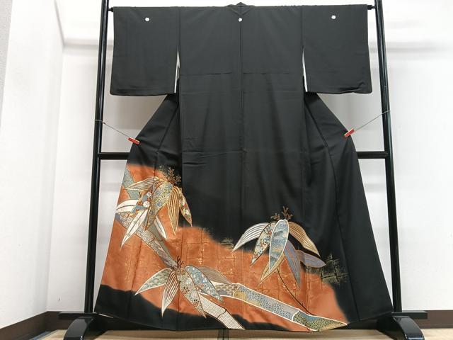 Full-Length Under-Kimono - 平和屋着物■豪華黒留袖　駒刺繍　笹竹文　金彩　正絹　逸品　CABE7393xe