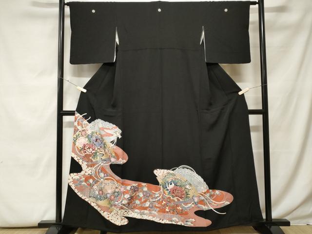 Rakuten - 平和屋着物■豪華黒留袖　檜扇花文　金彩　正絹　逸品　CABF9859ev