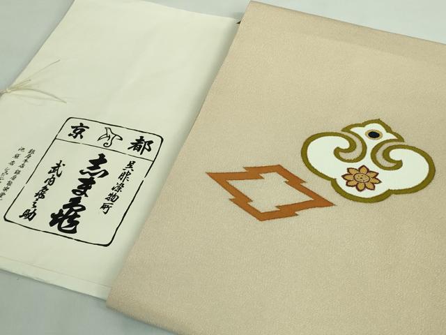 平和屋本店■極上　銀座　志ま亀　九寸名古屋帯　松皮菱　白茶色地　鬼しぼ縮緬　金彩　伊と幸　たとう紙付き　逸品　DZAA8284kh5のサムネイル
