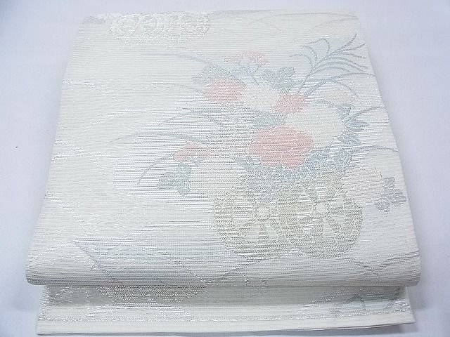 平和屋着物■夏物　六通柄袋帯　扇面花車文　銀糸　逸品　CAAD9900th